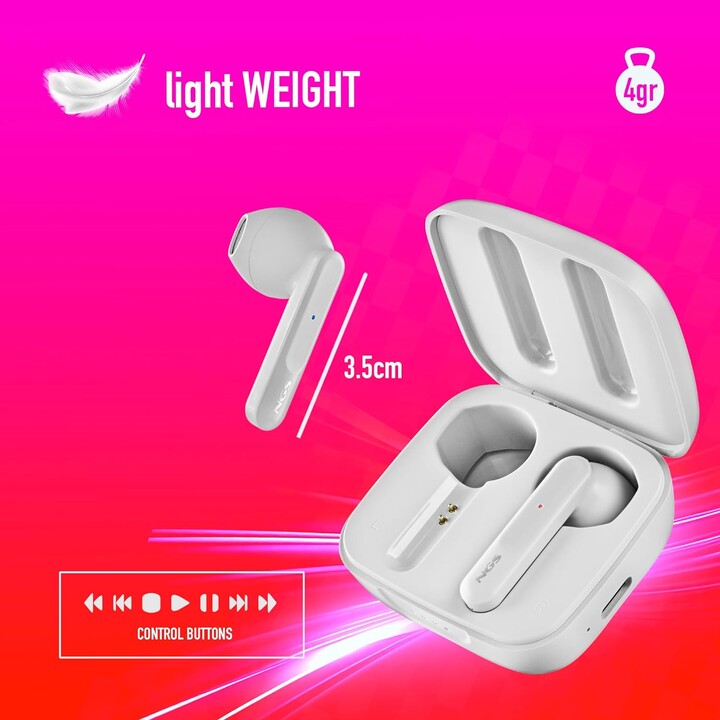 NGS Ártica Move Bluetooth Headphones with charging case/ 7h Autonomy/ White