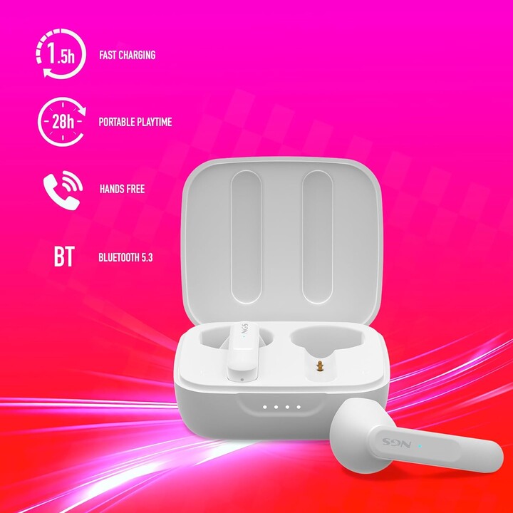 NGS Ártica Move Bluetooth Headphones with charging case/ 7h Autonomy/ White