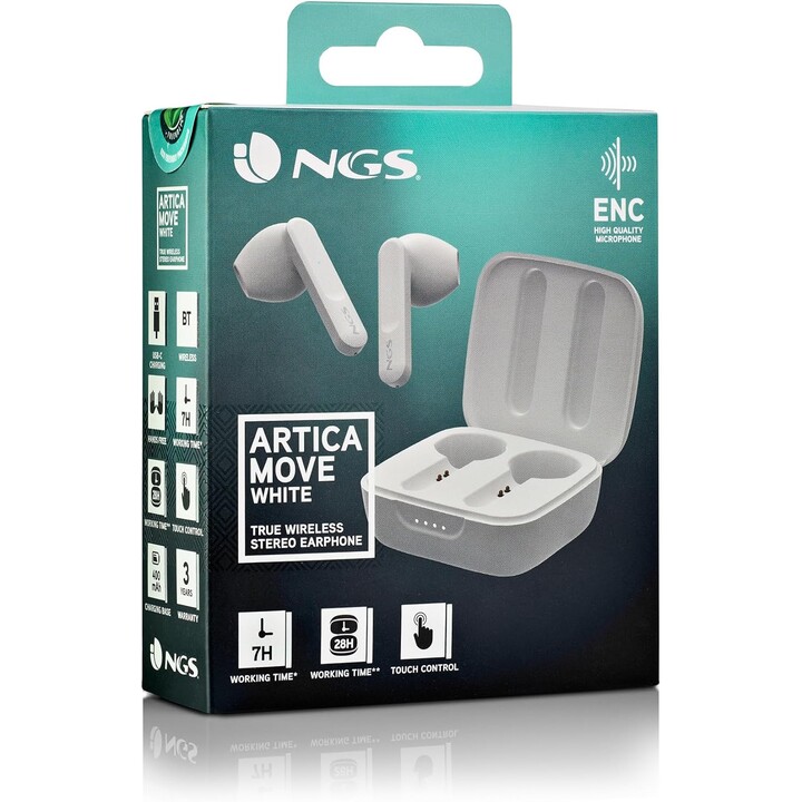 NGS Ártica Move Bluetooth Headphones with charging case/ 7h Autonomy/ White