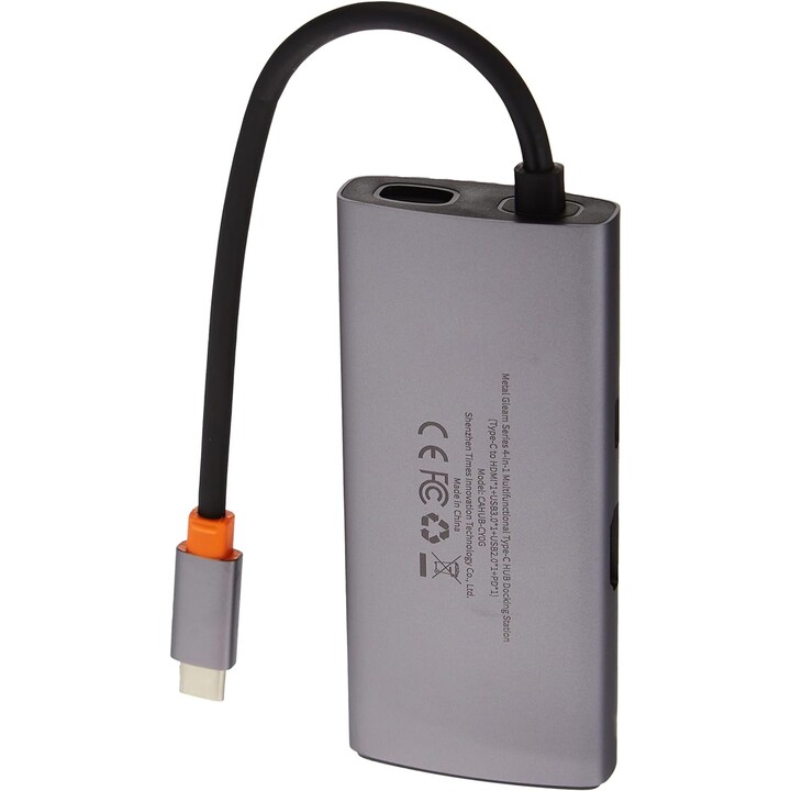 Baseus Metal Gleam Series 4 em 1 USB-C Hub Docking Station para Mobile Tablet/Smartphone Prata