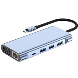 Hub BYL-2310 11-in-1 USB Typ-C zu HDMI/USB 3.0/RJ45/USB Typ C/PD/3,5 mm Schwarz
