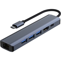 Hub 2210 6 em 1 USB Tipo C para USB 3.2/HDMI/USB Tipo C Preto