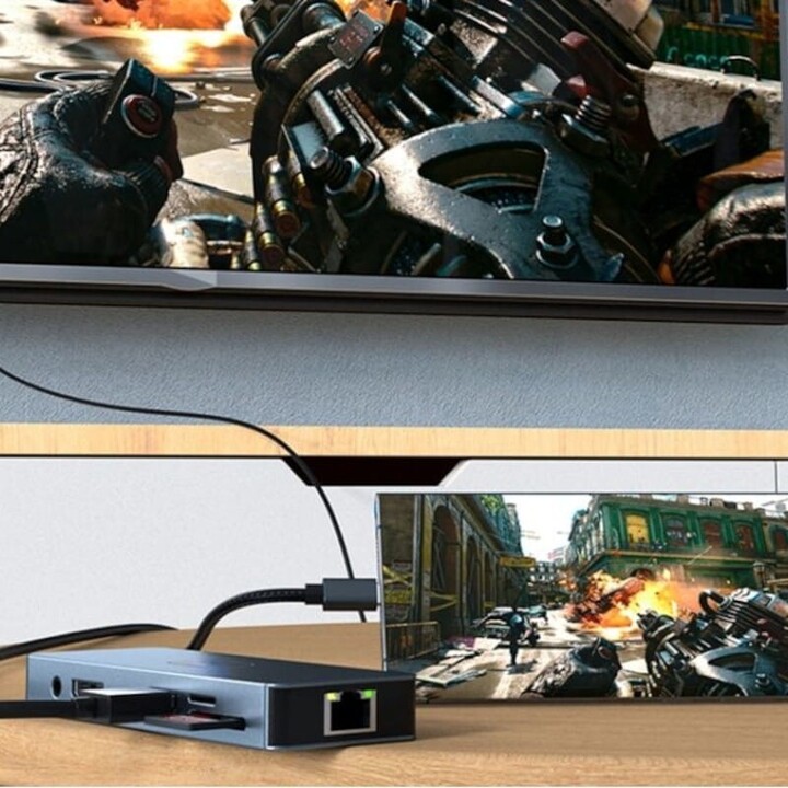 Hub BYL-2309 11 em 1 USB tipo C para HDMI/USB tipo C/VGA/RJ45/USB3.2/3,5 mm Jack/PD100W Prata