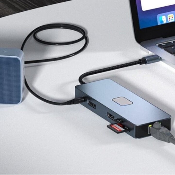 Hub BYL-2309 11 em 1 USB tipo C para HDMI/USB tipo C/VGA/RJ45/USB3.2/3,5 mm Jack/PD100W Prata