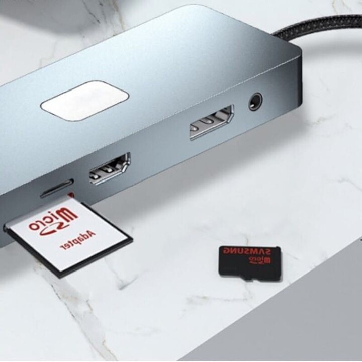 Hub BYL-2309 11 en 1 USB Type-C vers HDMI/USB Type C/VGA/RJ45/USB3.2/Jack 3,5 mm/PD100W Argent