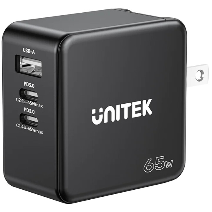Unitek GaN PD 65W 2X USB-C USB-A 3 Anschlüsse schwarz