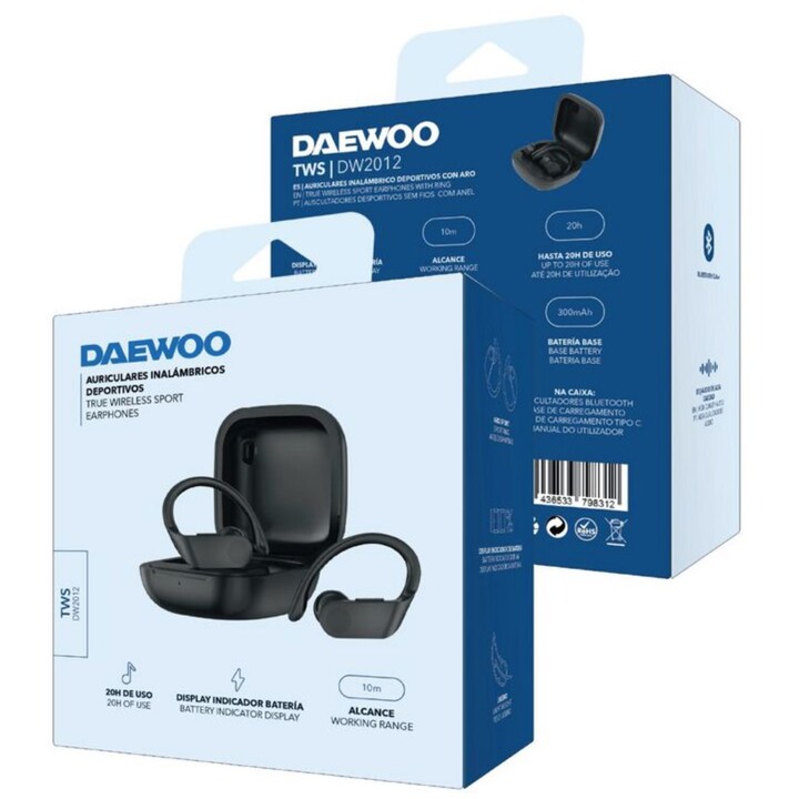 Casque de sport Bluetooth Daewoo TWS SPORT DW2012 avec étui de chargement / Autonomie 3h / Noir