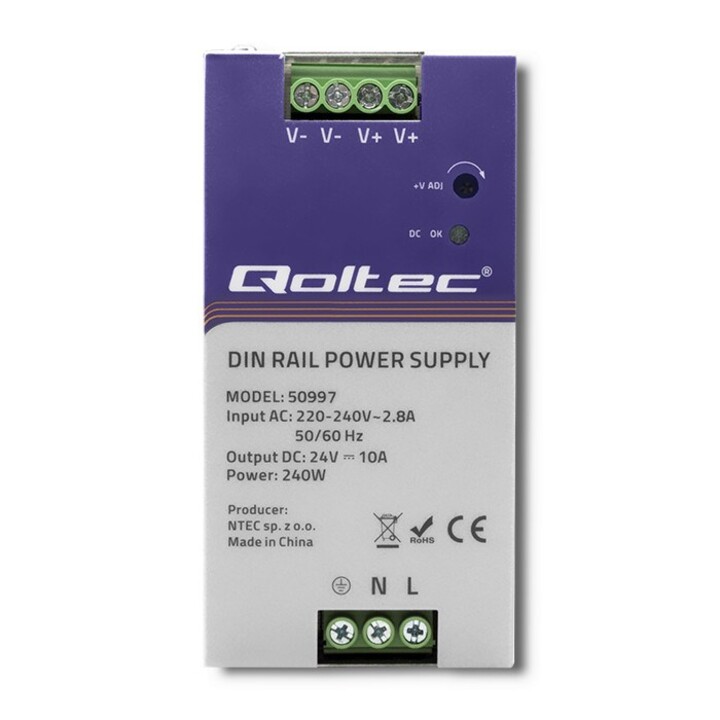 Fonte de alimentação em trilho DIN Qoltec 50997 | 240W | 24V | 10A