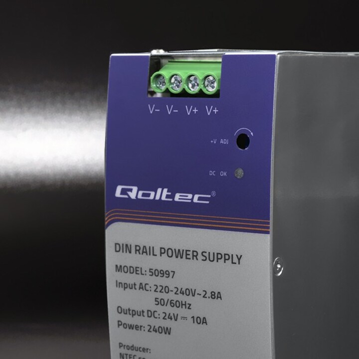 Fonte de alimentação em trilho DIN Qoltec 50997 | 240W | 24V | 10A