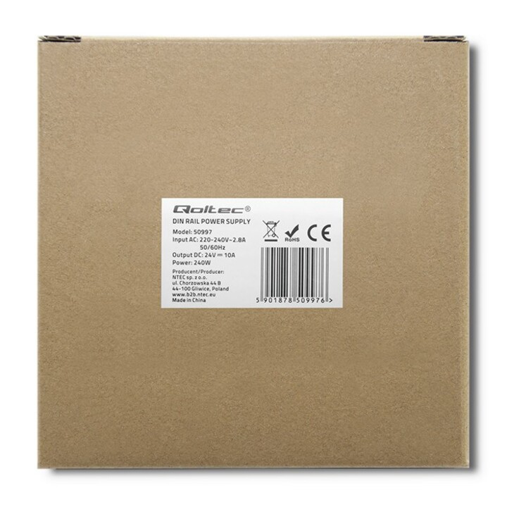 Fonte de alimentação em trilho DIN Qoltec 50997 | 240W | 24V | 10A