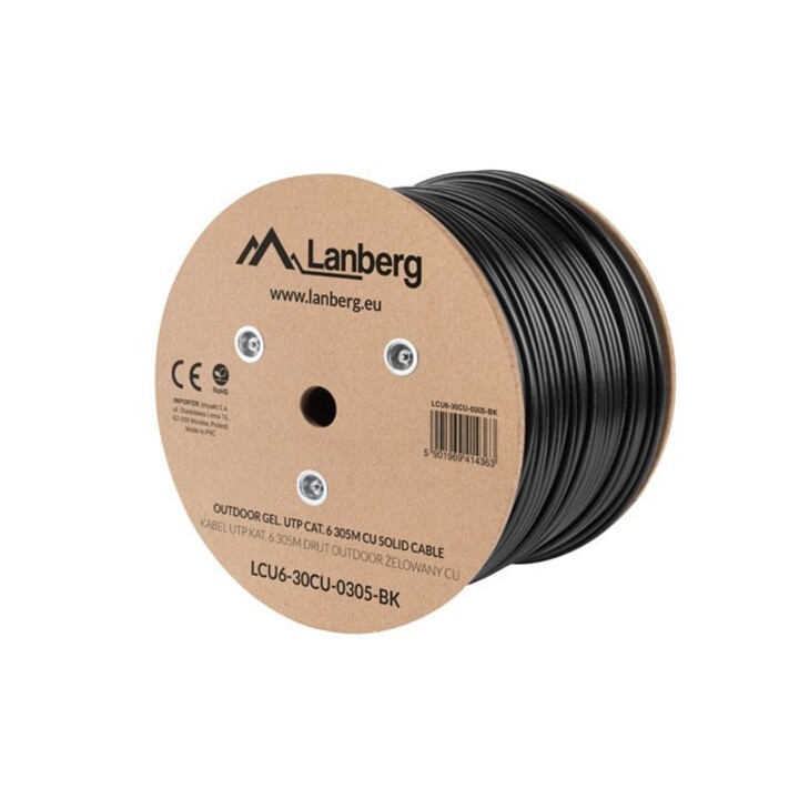 Lanberg LCU6-30CU-0305-BK cable de red Negro 305 m Cat.6 U/UTP (UTP) outdoor