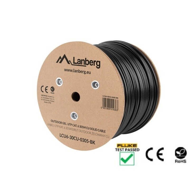 Lanberg LCU6-30CU-0305-BK cable de red Negro 305 m Cat.6 U/UTP (UTP) outdoor