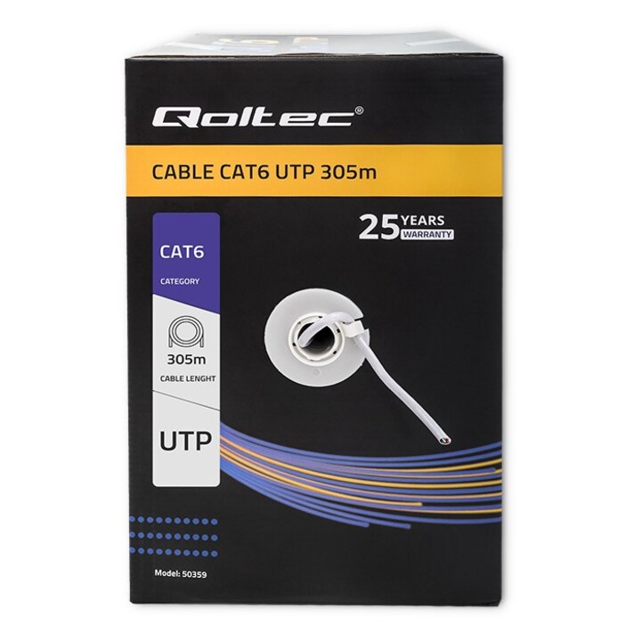 Qoltec 50359 UTP-Netzwerkkabel | CAT6 | 305m | graues PVC