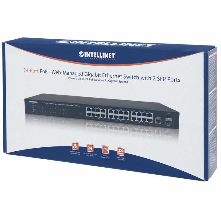 Intellinet Web-Managed Gigabit Ethernet Switch with 24 PoE+ ports and 2 SFP ports