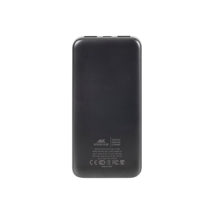 RIVACASE Powerbank 10000 mAh USB-C 20W + LCD noir (1x E/S USB-C PD 18W / PD 20W, 2x USB-A QC 3.0 18W, LCD, noir)