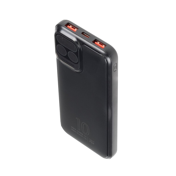 RIVACASE Powerbank 10000 mAh USB-C 20W + LCD noir (1x E/S USB-C PD 18W / PD 20W, 2x USB-A QC 3.0 18W, LCD, noir)