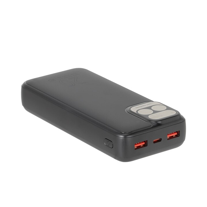 Powerbank RIVACASE 20000 mAh USB-C 20W + LCD negro (1x I/O USB-C PD 18W / PD 20W, 2x USB-A QC 3.0 18W, LCD, negro)