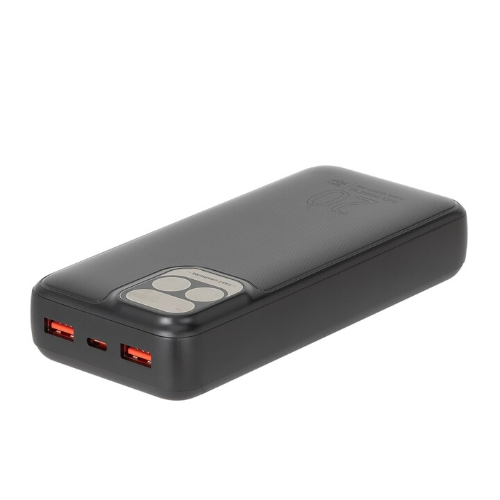 RIVACASE Powerbank 20000 mAh USB-C 20W + LCD Schwarz (1x I/O USB-C PD 18W / PD 20W, 2x USB-A QC 3.0 18W, LCD, Schwarz )