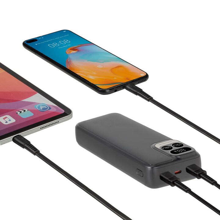 RIVACASE Powerbank 20000 mAh USB-C 20W + LCD Schwarz (1x I/O USB-C PD 18W / PD 20W, 2x USB-A QC 3.0 18W, LCD, Schwarz )