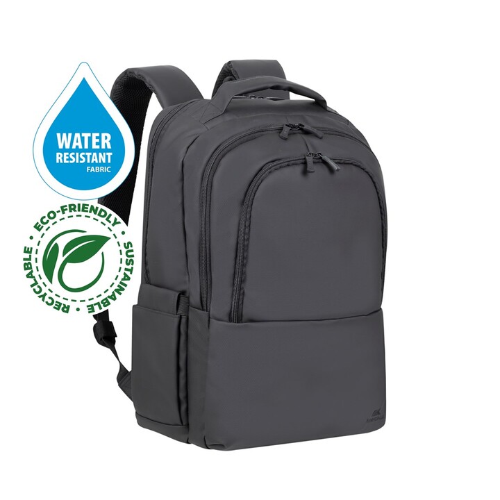 Mochila RIVACASE 8435 para portátil de 17,3" Tegel ECO, negra, material impermeable, eco rPet, bolsillos para smartphone, docume