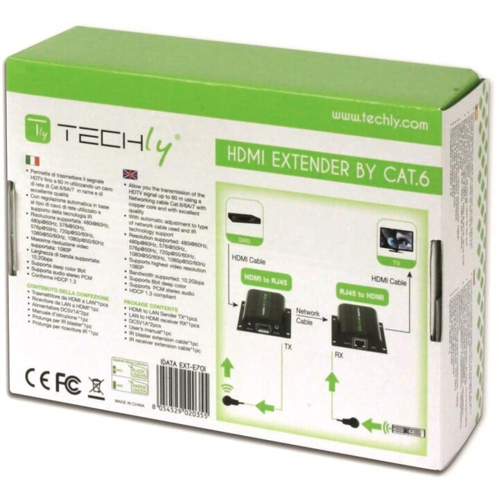 Techly IDATA EXT-E70I Audio-/Video-Extender AV-Signalsender und -empfänger Schwarz