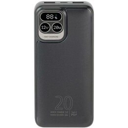 RIVACASE Powerbank 20000 mAh USB-C 20W + LCD Schwarz (1x I/O USB-C PD 18W / PD 20W, 2x USB-A QC 3.0 18W, LCD, Schwarz )