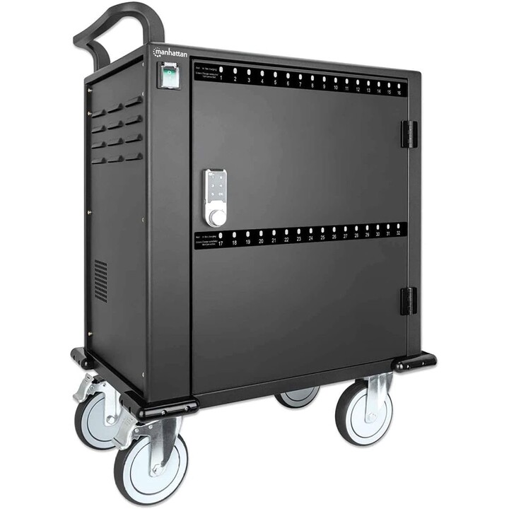 Manhattan 716000 Chariot et armoire pour appareils portables Chariot de gestion et de chargement des appareils portables Noir