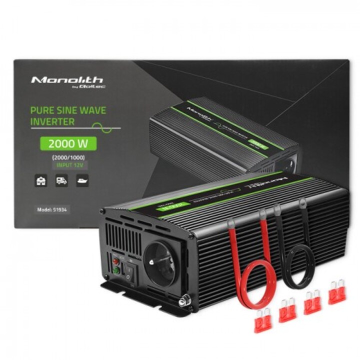 Adaptador de energia e inversor Qoltec Monolith Auto 2000 W Preto