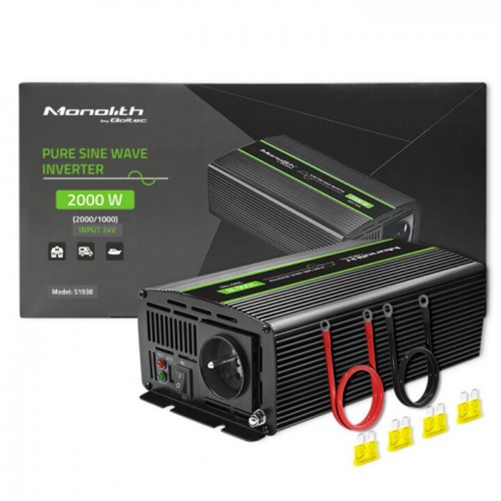 Adaptador de energia e inversor Qoltec Monolith Auto 2000 W Preto