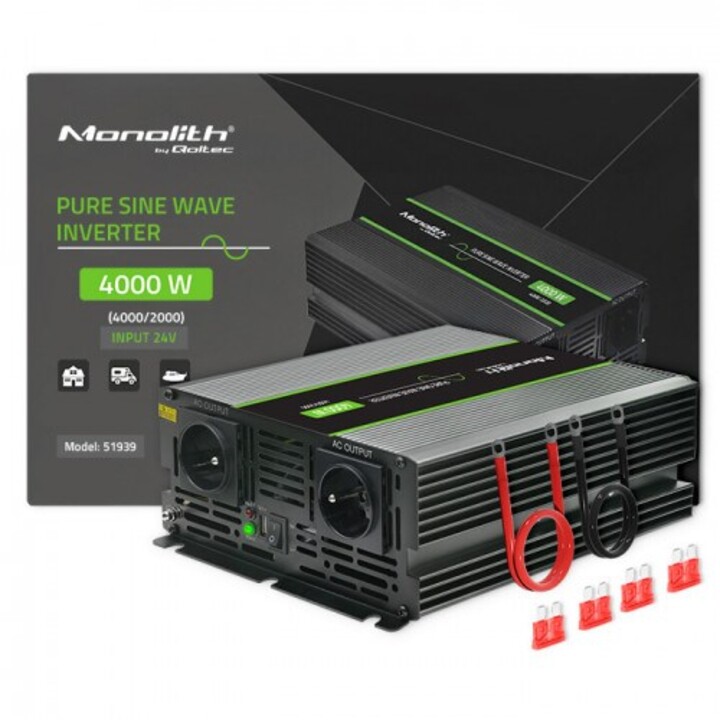 Qoltec Monolith power adapter and inverter Auto 4000 W Black