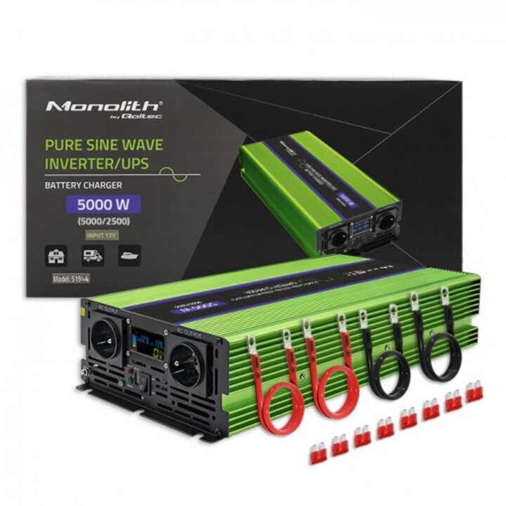 Qoltec Monolith power adapter and inverter Auto 5000 W Green
