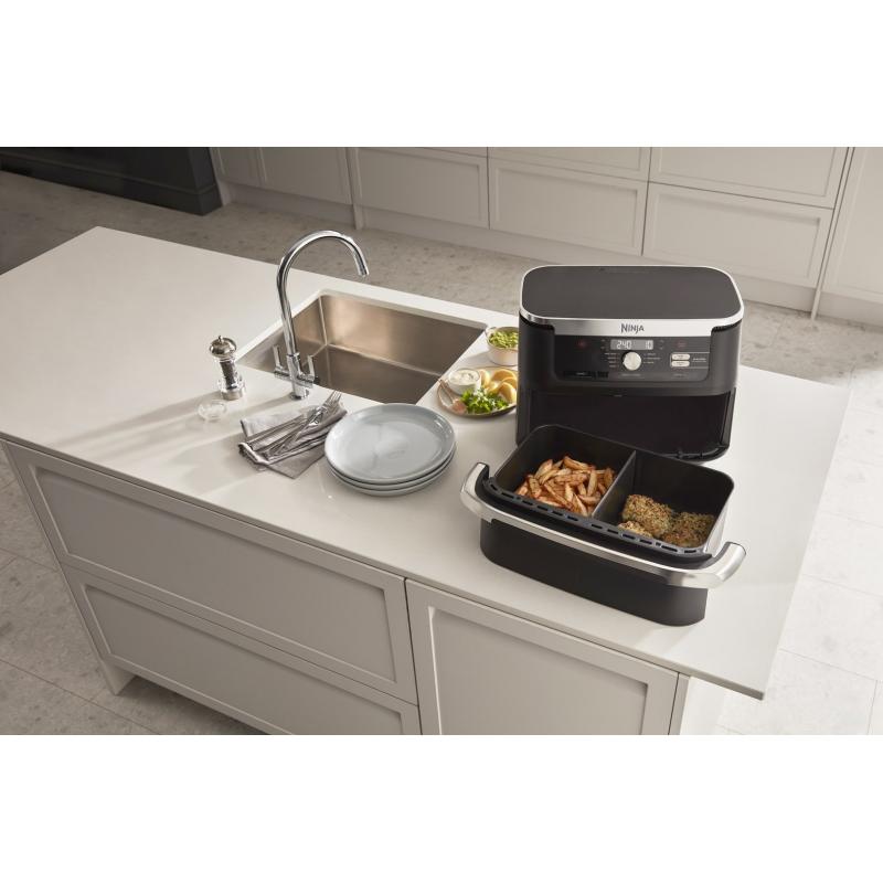 Ninja AF500EU freidora Doble 10,4 L Independiente 2470 W Freidora de aire caliente Negro, Acero inoxidable
