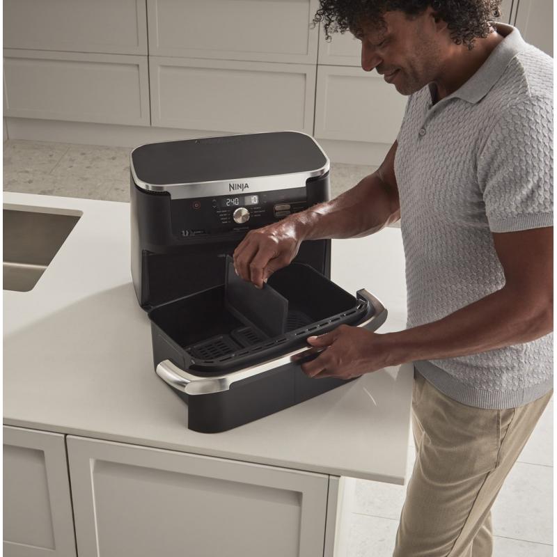 Ninja AF500EU freidora Doble 10,4 L Independiente 2470 W Freidora de aire caliente Negro, Acero inoxidable