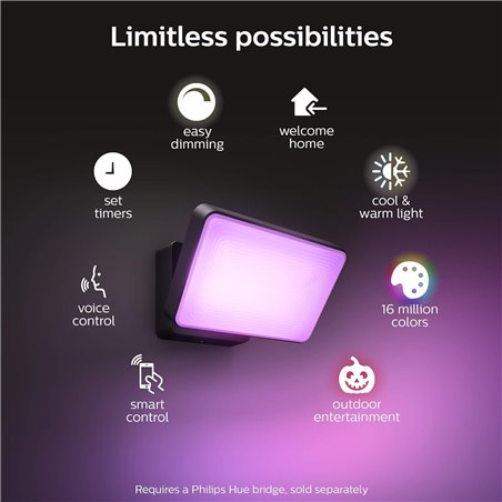 Hue Discover Spotlight Led Projector Black 15W 2000-6500K 2250Lm Rgb Wca Ip44 Metal/ Plastic
