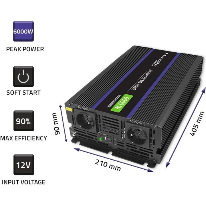 Conversor de tensão Qoltec Monolith 6000 MS Wave 12V 230V