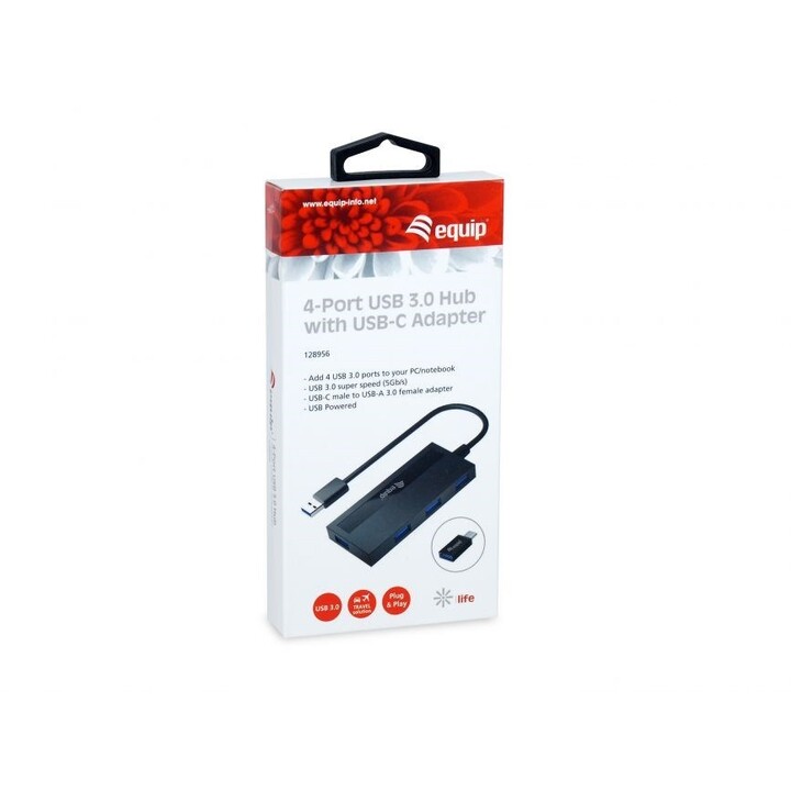 HUB EQUIP USB 3.0 4 PORTAS + ADAP. USB-C