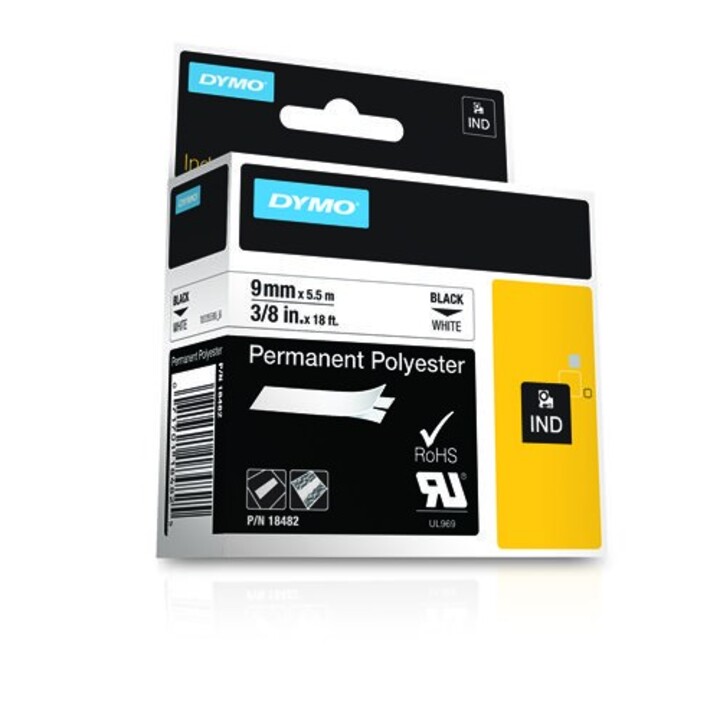 DYMO 18482 labelling tape permanent polyester IND RHINO white 9 mm