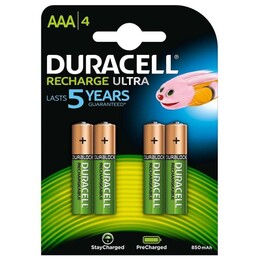 Pack of 4 AAA Duracell HR03-A/ 1.2V/ Rechargeable Batteries