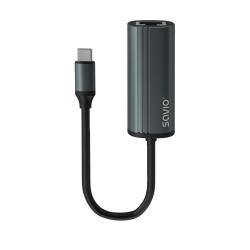 SAVIO Adaptador USB-C 3.1 Gen.1 (M) a RJ-45 Gigabit Ethernet (F), 1000 Mbps, AK-56, gris