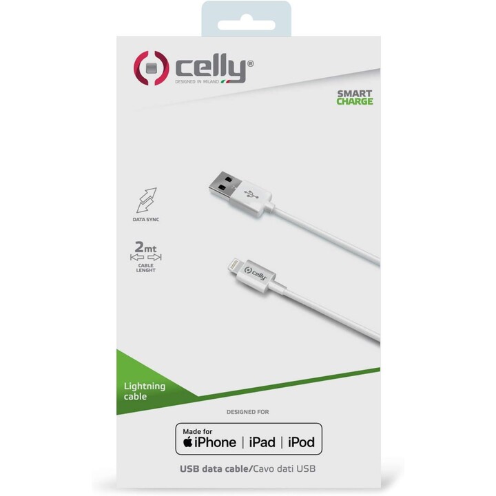 Câble usb mâle / Lightning mâle Celly 2m blanc