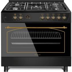 Cocina a Gas Eléctrica Independiente Ravanson KWGE-K90-6 Top Chef Cooker Negro