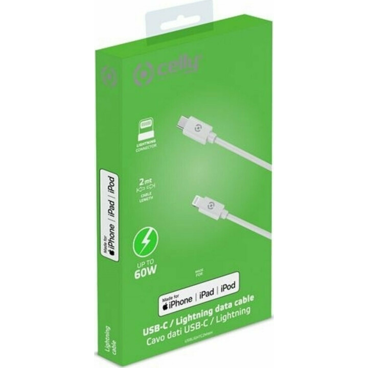 Celly cabo usb-c macho / relâmpago macho 2m branco