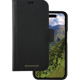 New York - 2-in-1 Leather Wallet for iPhone 15 Plus - Night Black