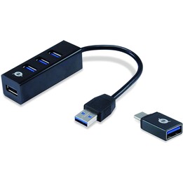 Hub USB Conceptronic 4 ports USB 3.0 + adaptateur USB-C noir