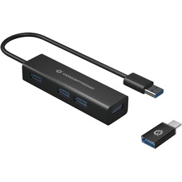 Hub conceptronic usb 4 puertos usb 3.0 black + adap usb-c