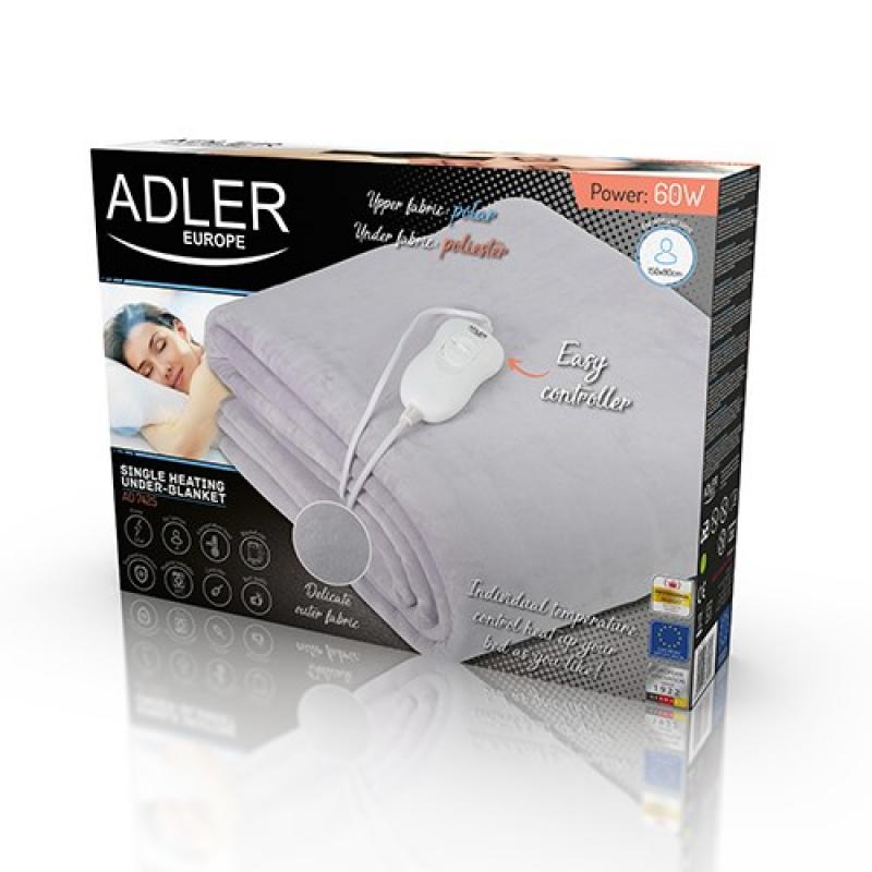Adler AD 7425 electric blanket and pad 60 W Gray Polyester