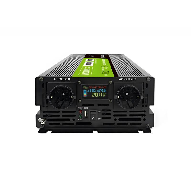 Green Cell Przetwornica napicia PowerInverter LCD 24 V 3000W/60000W Przetwornica samochodowa z wywietlaczem - czysty sinus adapt