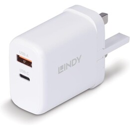 LINDY 73428 65W USB-C/USB-A GaN charger, white