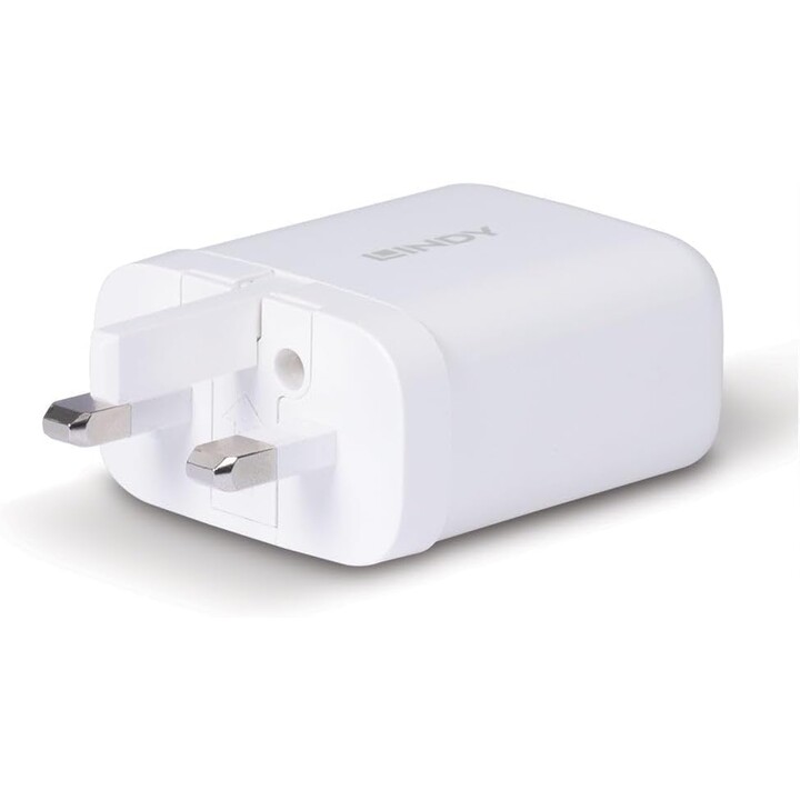 LINDY 73428 cargador GaN USB-C/USB-A de 65 W, blanco