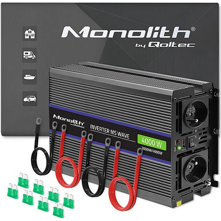 Convertitore di tensione Qoltec Monolith Wave 4000 MS da 12 V a 230 V 2000/4000 W USB